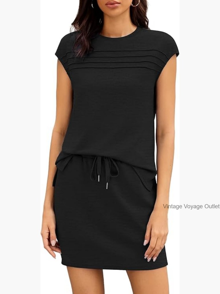 Two Piece Skirt & Top Set Cap Sleeve Matching Tennis Skort Outfit